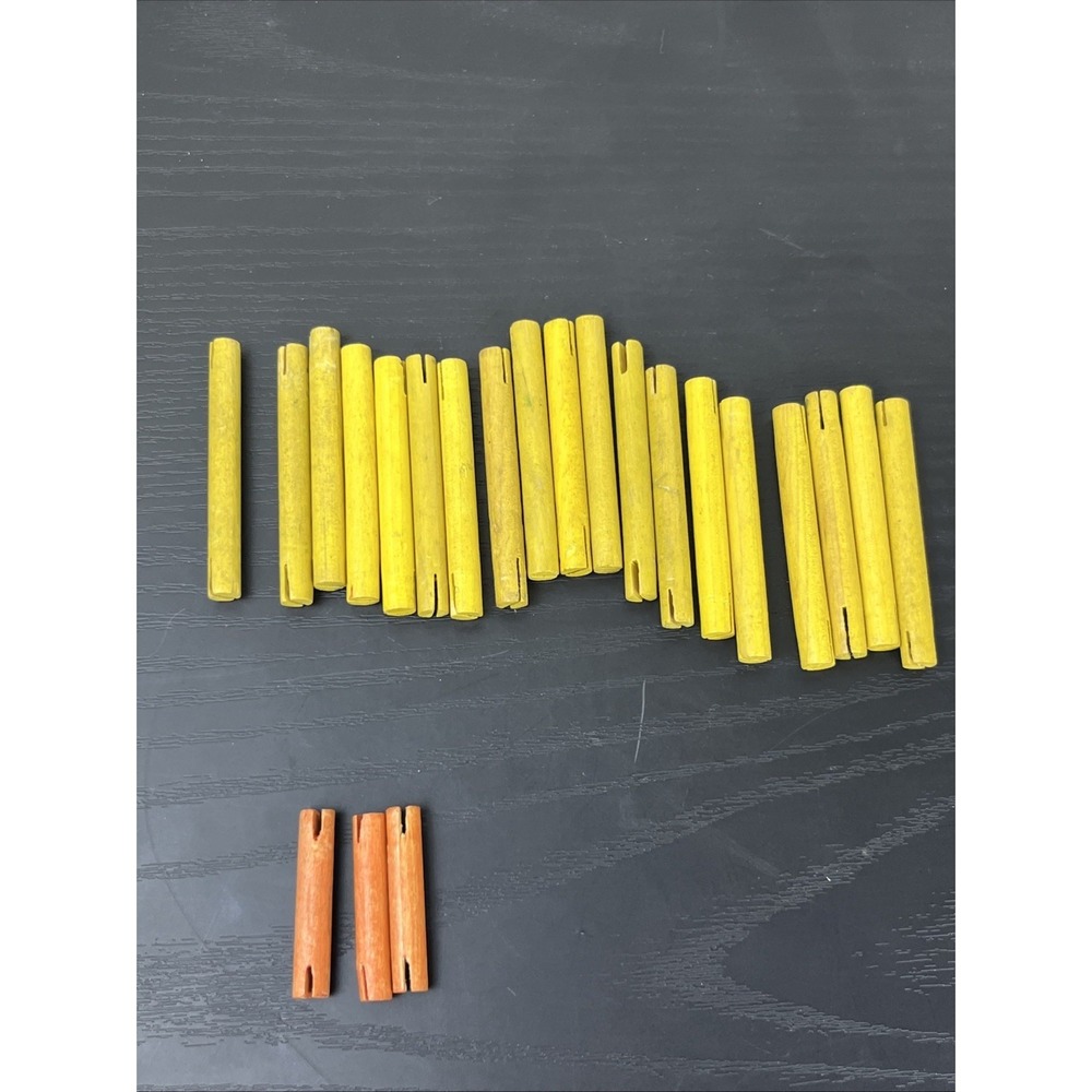 Tinkertoy 22 Wooden Rods Yellow + 3 Orange Replacement Parts Lot Vintage - Picture 8 of 15
